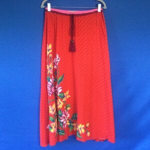 Flying Tomato Medium Skirt Boho Maxi Red Floral Polka Dots